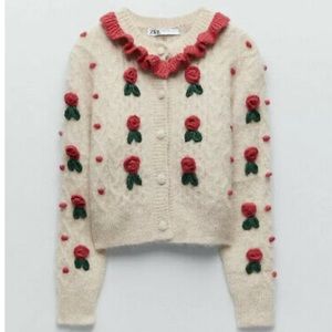 ZARA LIMITED EDITION WOOL BLEND CARDIGAN W/FLORAL